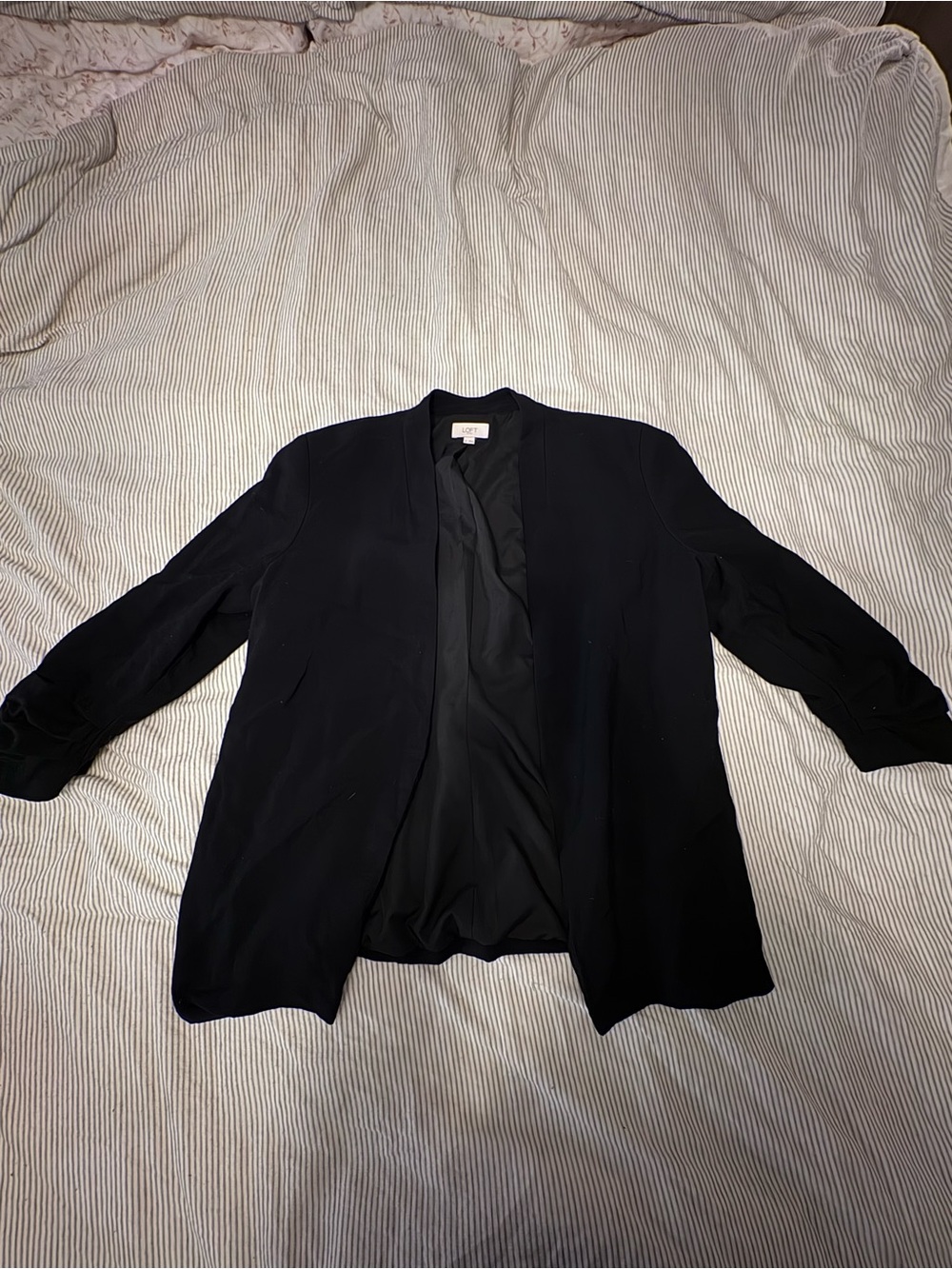 Black Women's Ruched Sleeve Collar-less blazer